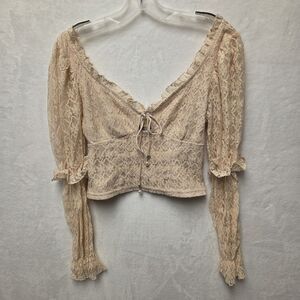 Women Babydoll Y2K Crop Top Sz M Peasant Feminine Milkmaid Coquette Cottage Lace